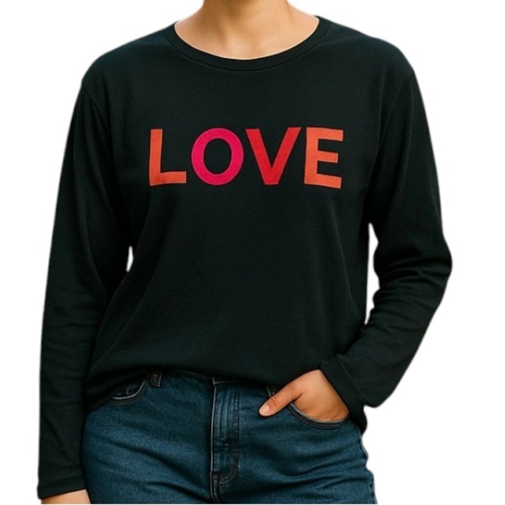 Brit NY LOVE Sweater CrewNeck Black Size L Valentine’s Day Soft Cashmere blend